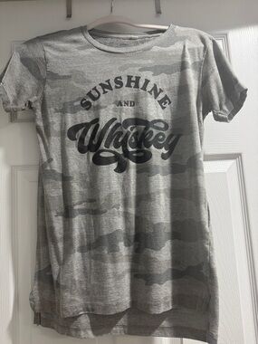Boutique Sunshine and Whiskey Graphic Tee - Gray Camouflage